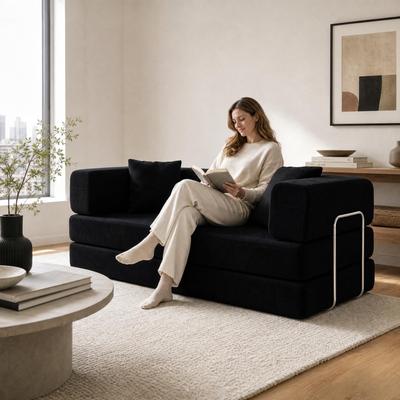 Loedds 78.74-Inch Corduroy Floor Sofa Bed with Memory Foam and 2 Pillows