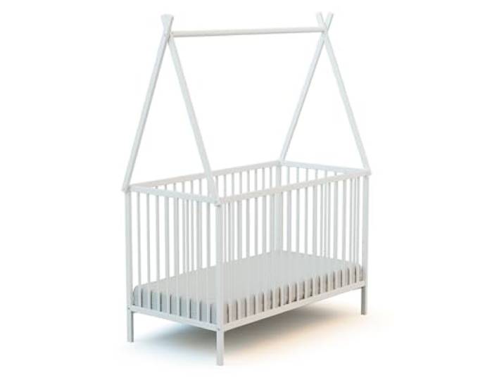 Webaby - Babybett Holz Tipi-Bett 60x120 Weiß ONE Kinderbett Kinderbett Von Geburt an Lattenrost inklusive Bett mit Gitterstäben Verstellbarer Lattenrost in 3 Höhen