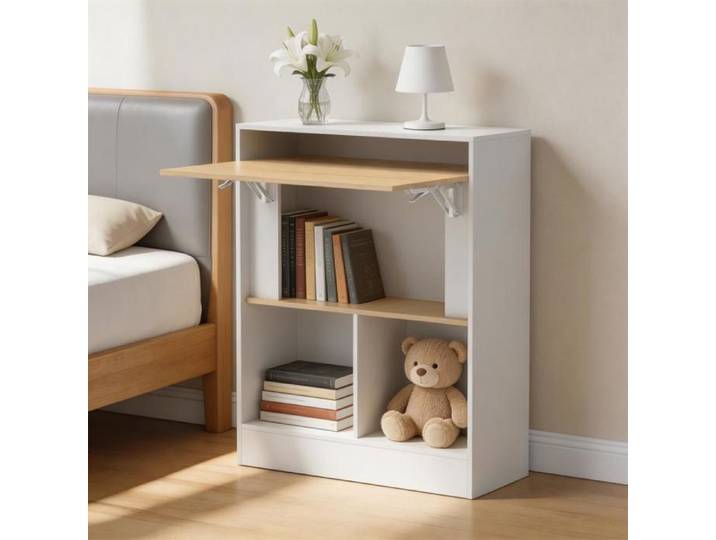 OHMG-Meuble De Bureau Pliable-Meuble De Bureau Escamotable-Table De Jeu Pliable-Espace De Rangement Et De Travail 2-En-1-Blanc
