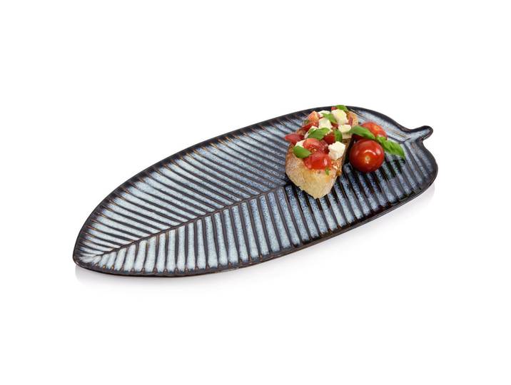 Sänger Servierteller Tokio - Blattoptik aus Steingut, Dunkelblau, Keramik, 39.3x11.95x22.25 cm, kratzfest, Geschirr, Tischkultur & Serviergeschirr, Servierplatten