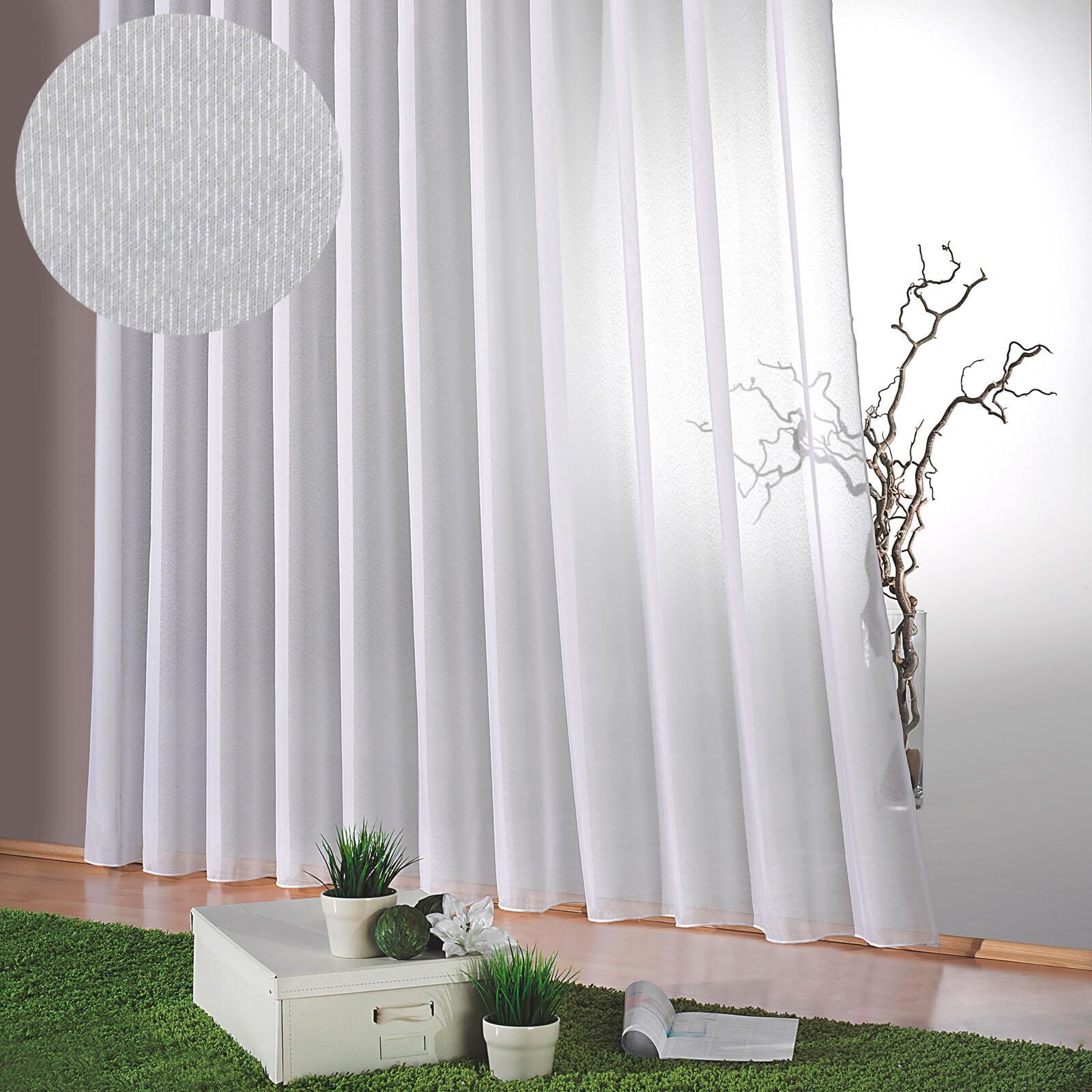 Gardine WECKBRODT "Lena, 1 Stück, Faltenband, transparent" Gr. 1, weiss (weiß), B:300cm H:150cm, Polyester, Gardinen, Gardine, Websablè, halbtransparent, Faltenband, Effektfäden, Beschwerungsband weiß 150cm, Faltenband, 300cm