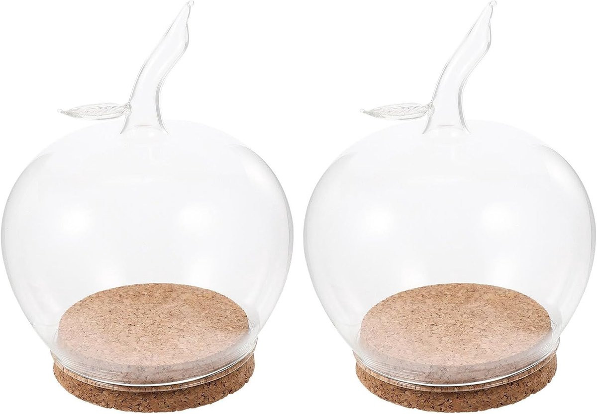 Glazen Stolp met Appelvormig Design voor Decoratie en Bloemen Presenteren, Hoogte: 15,5 cm, Transparant