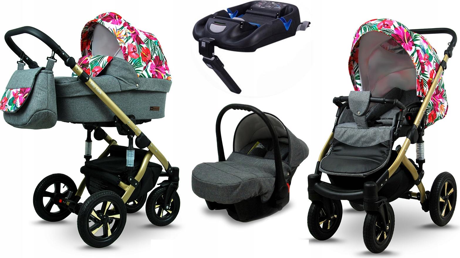BabyLux Sky Lark | 4in1 Kinderwagen Set | Grey Flex Hibiscus | Kombikinderwagen | Kinderwagense