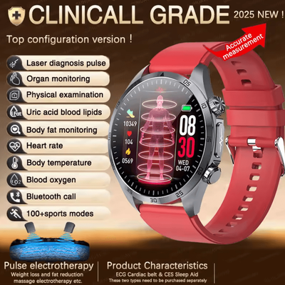 Inspire Curations Advanced AI Health Smartwatch With ECG PPG, Uric Acid & Blood Lipid Monitoring red