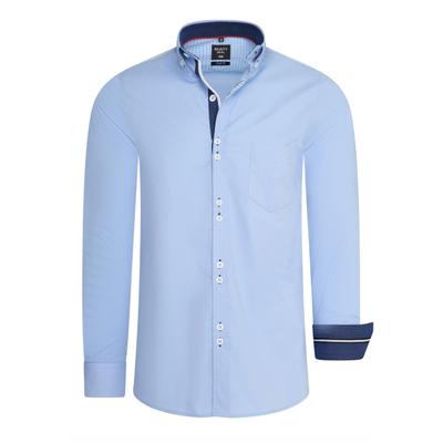 Langarmhemd RUSTY NEAL, Herren, Gr. XXL, EURO-Größen, blau (hellblau), 97% Baumwolle, 3% Elasthan, unifarben, Hemden, mit ausgefallenen Doppel-Knöpfen