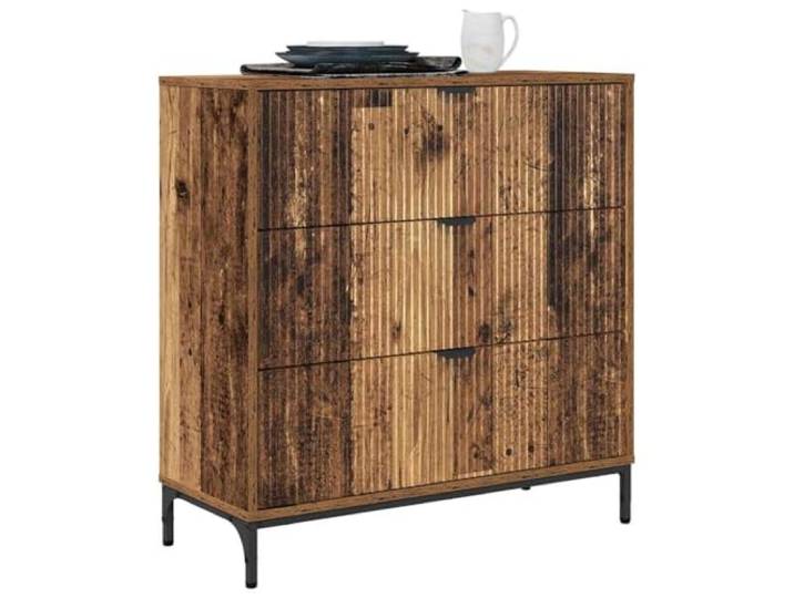 KTHLBRH Anrichte aus altem Holz, 79,5 x 33 x 82 cm, mehrschichtiges Holz 3 Schubladen, Metallbeine, kippsicher, für Wohnzimmer, Küche, Esszimmer