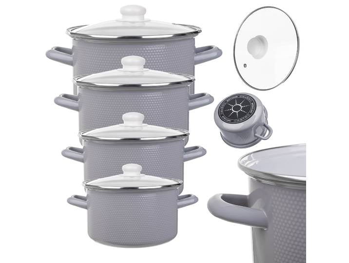 KADAX Ensemble de Pot Émaillé 2L + 3L + 4L + 5L Gris Brillant