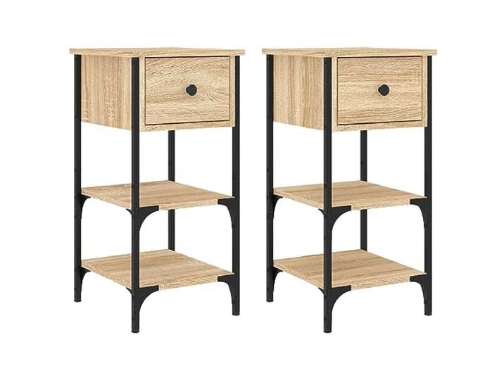LMTYOENFG Nachttisch 2er Set, 34x36x70 cm, Sonoma-Eiche Eisenrahmen Kompakte Stauraumlösung für das Schlafzimmer mit bodenschonenden Ausgleichsfüßen und Kippsicherung für Stabilität.