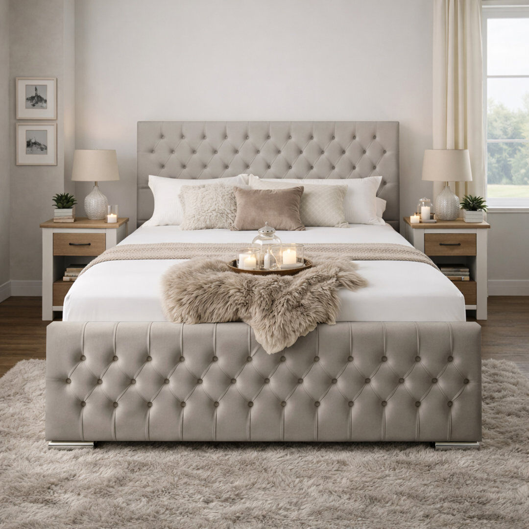 Canora Grey Kensington Upholstered Bed Frame Silver Double (4'6)
