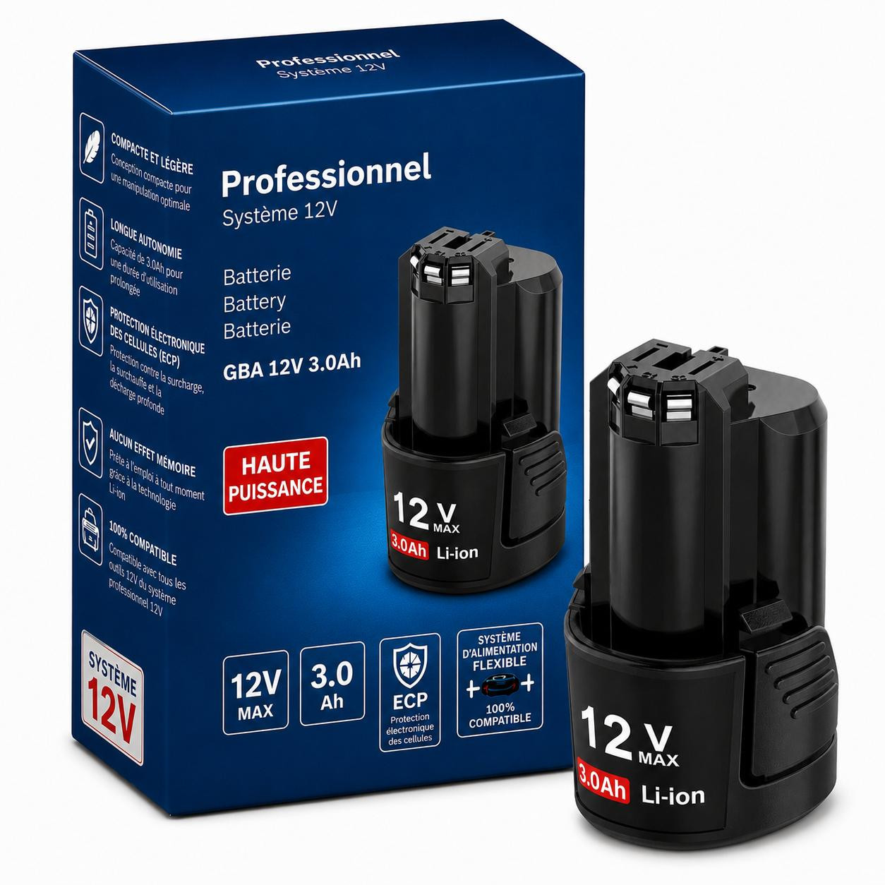 Vareonix 12V 3,0Ah Lithium-ion Vervangingsaccu compatibel met Bosch Professional 12V, 3000mAh