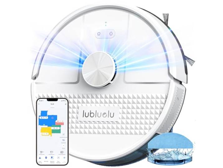 Lubluelu Saugroboter mit Wischfunktion 3-1, 5000Pa Staubsauger Roboter mit Lasernavigation, Roboterstaubsauger SL68 mit Anti-Siphon-Technologie, 150 Min Laufzeit, APP Steuerung, 24 No-Go Zonen (Weiß)