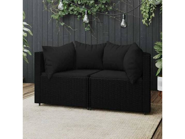 Canapés d'angle de jardin et coussins (lot de 2) Noir Résine tressée - Sofa d'extérieur LL2747