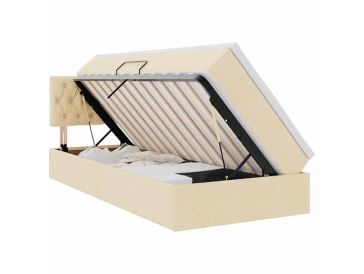 KKgypkn Stauraumbett mit Matratze 90x190 cm, Holzwerkstoff Creme, Aufbewahrungsbett mit Lattenrost und Matratze, modernes Design mit hydraulischem Liftmechanismus