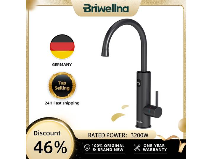 Chauffe-eau électrique Briwellna 220V 2-en-1 : Robinet de cuisine sans réservoir, robinet électrique à débit continu, douche instantanée
