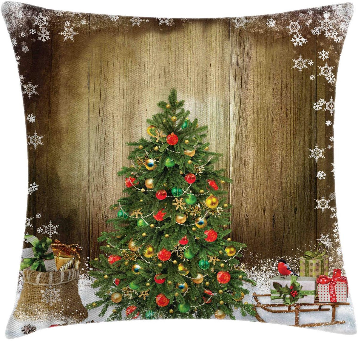 ABAKUHAUS Kussenhoes Pine Tree Presents, dubbelzijdig bedrukt en wasbaar, Bruin/Groen, 40 x 40 cm