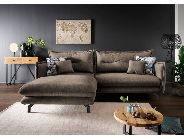 Ecksofa mit Longchair Braun Samt Josita 255 x 80 x 180cm Longchair davorstehend links Modern