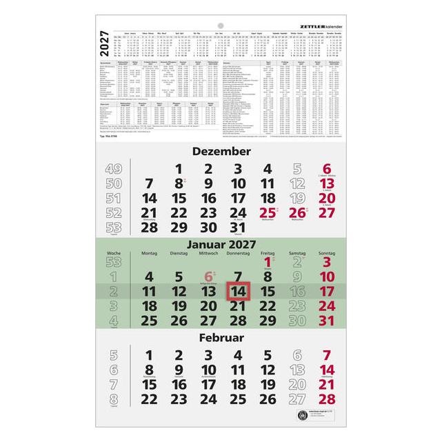 Zettler 3-Monatskalender grün Blauer Engel 2027 (149900)