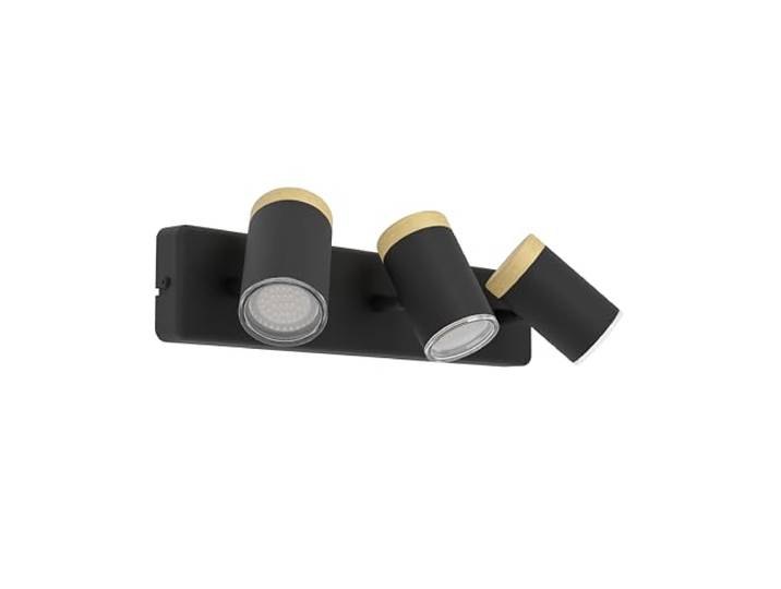 Eglo Plafonnier Consuma\, 3 spots orientables\, lampe de plafond pour salle de bains\, luminaire en bois et acier noir\, douille GU10\, IP44