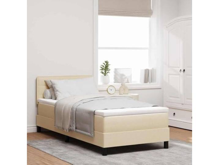 RJPLMFV Boxspringbett, Stoff, cremefarben, 90 x 190 cm Verstellbarer Kopf, 2 Ebenen, Schaumstoffmatratze, Taschenfederkernmatratze, massives Kiefernholz, modernes Design