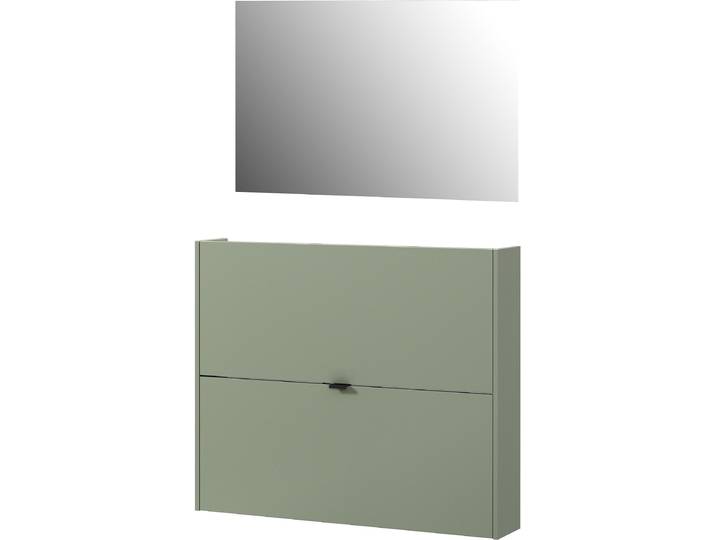 Garderoben-Set GERMANIA GW-Ameca , grün (taupegrün, navarra, eiche, nachbildung), B:100cm H:200cm T:18cm, Spanplatte, Kastenmöbel-Sets, Garderoben-Set, Garderoben-Set bestehend aus Schuhschrank und Spiegel