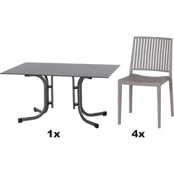 SIENA GARDEN Urban Lights Set 5teilig Lane Stuhl gastrotauglich taupe mit Tisch Sola 140x90