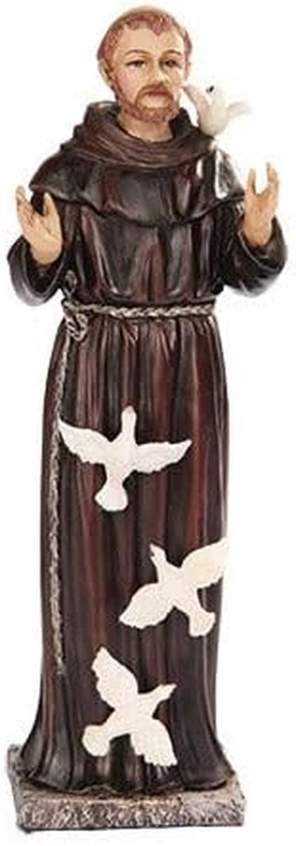 Handgeschilderd religieus beeldje Sint Franciscus voor huisdecoratie, Bruin, Hoogte: 15,24 cm