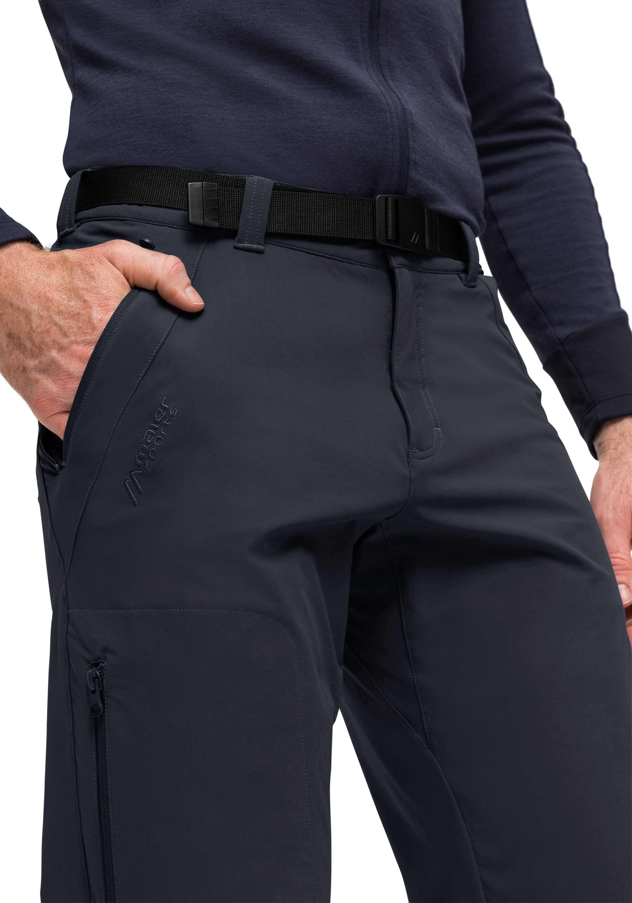 Funktionshose MAIER SPORTS "Naturno", Herren, Gr. 98, Langgrößen, schwarz, 91% Polyamid, 9% Elasthan, Hosen Funktionshose, Herren Outdoorhose, robuste Trekking-Hose, 3 Taschen und Gürtel