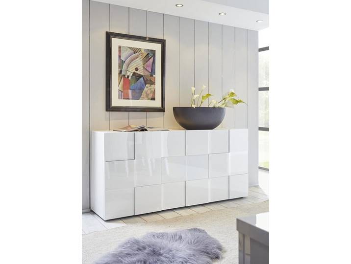 Bahut 3 portes Damier blanc brillant - Basika