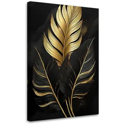 LEINWANDBILD Goldfarbene schwarze Monstera-Palmblätter 80x120cm