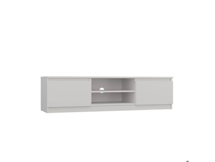 Meuble TV MALMO 140 cm Blanc - 2 armoires latérales fermées - design moderne