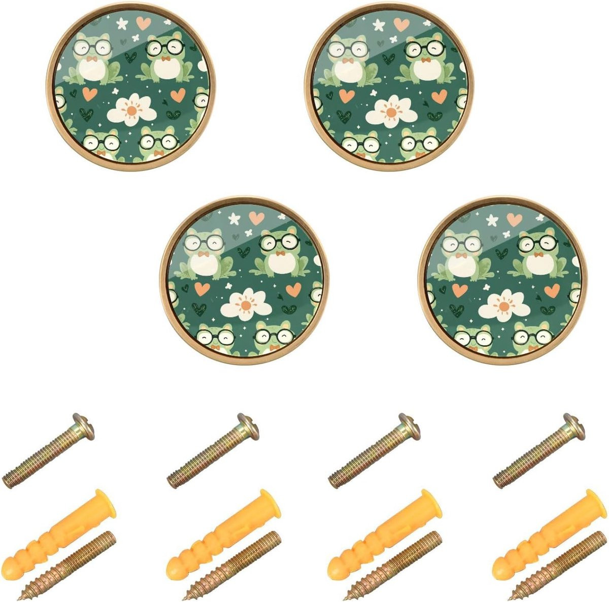 Set van 4 groene kikkers meubelknopjes met zinklegering, 32mm