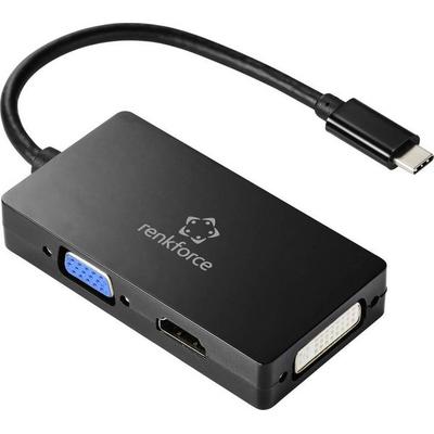 Renkforce RF-4633066 USB-C® / HDMI / DVI / VGA Adapter [1x USB-C® Stecker - 1x VGA-Buchse, HDMI-Buchse, DVI-Buchse 24+5pol.] Schwarz