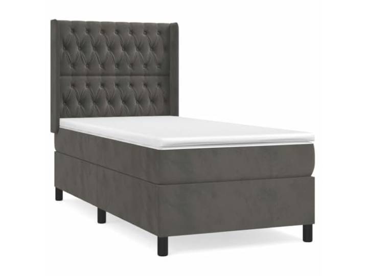 PUGYNBK Boxspringbett, Samt, Dunkelgrau, 90 x 190 cm Höhenverstellbares Kopfteil, Taschenfederkernmatratze, mittlere Festigkeit, Matratzenschoner