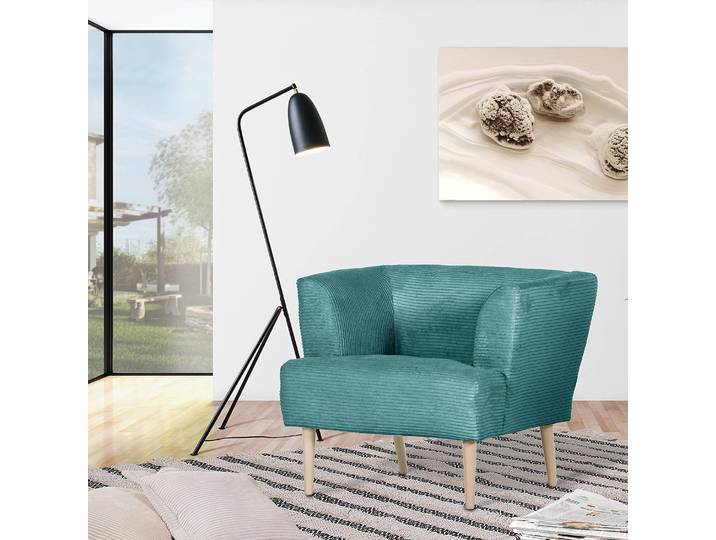 Fauteuil lounge Cindy Bleu Velours côtelé Calice 85 x 71 x 80cm