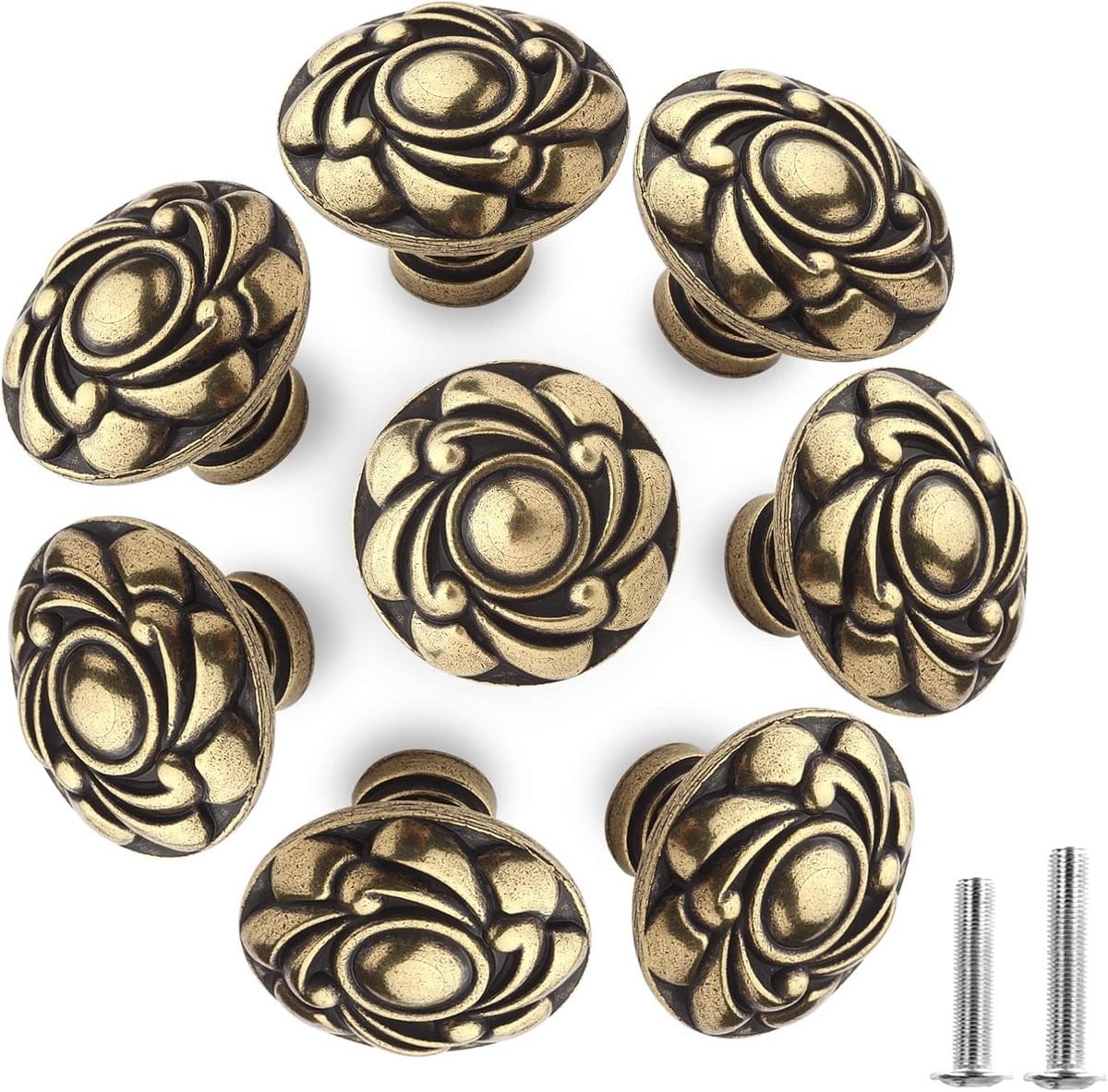 Antieke Bronzen Kastknoppen met Bloemenpatroon – Vintage Meubelaccessoires voor Keuken en Badkamer