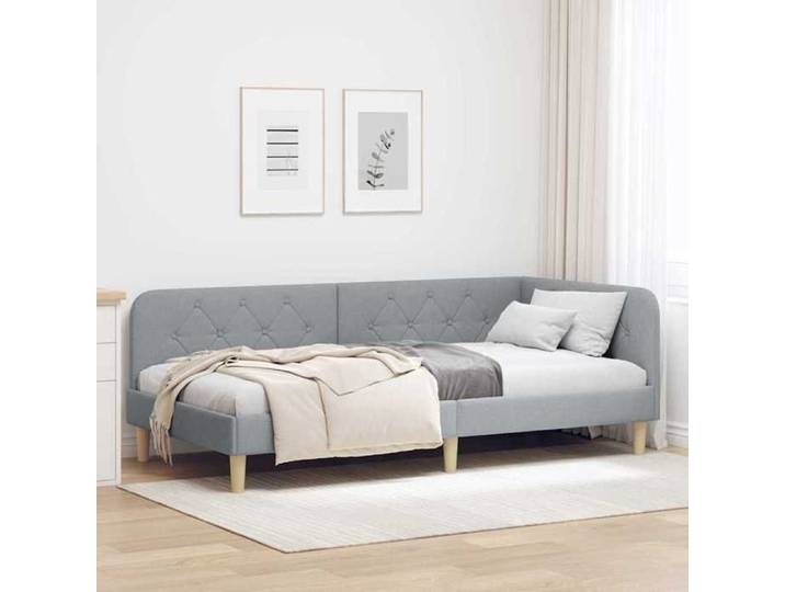 Cadre de lit d'angle - CLOUD - Gris clair - 90x190 cm - Design en L - Polyvalent canapé-lit - Cadre à lattes