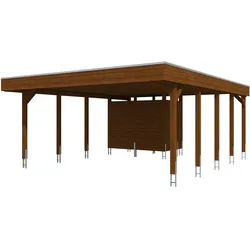 Skan Holz Carport Friesland 557x708 cm inkl. Abstellraum Sparset-nussbaum Holzcarport