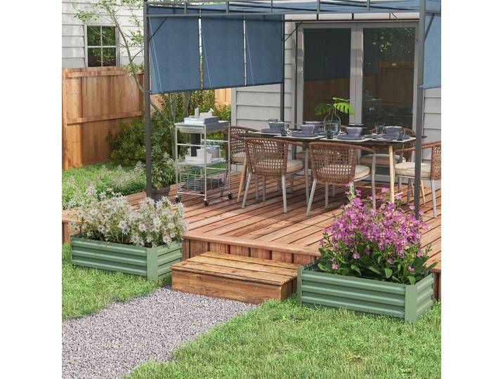 Outsunny Lot 2 Carrés Potager Acier Ondulé Vert