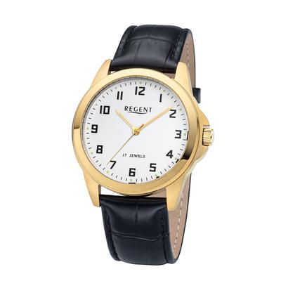 Mechanische Uhr REGENT, gold (schwarz, goldfarben), Armbanduhren, Damen, Armbanduhr, Damenuhr, Herrenuhr, Lederarmband, analog