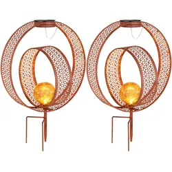2x Solarlampe orientalische Kugel Garten Crackle Glas rost Optik H 42 cm