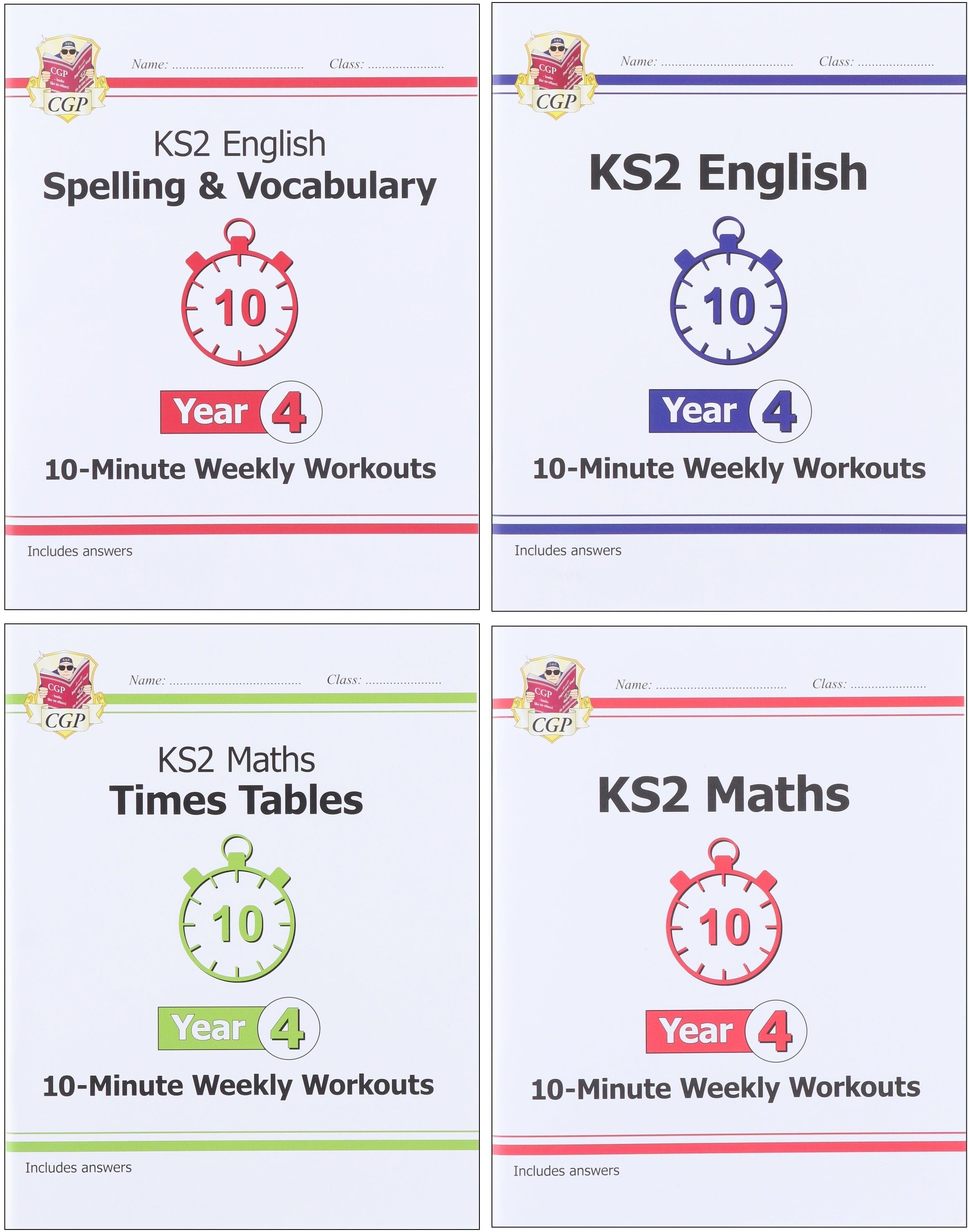 CGP KS2 (Year 4) 10-Minute Weekly Workouts Collection 4 Books Set - Ages 7-11 - Paperback Coordination Group Publications Ltd (CGP)