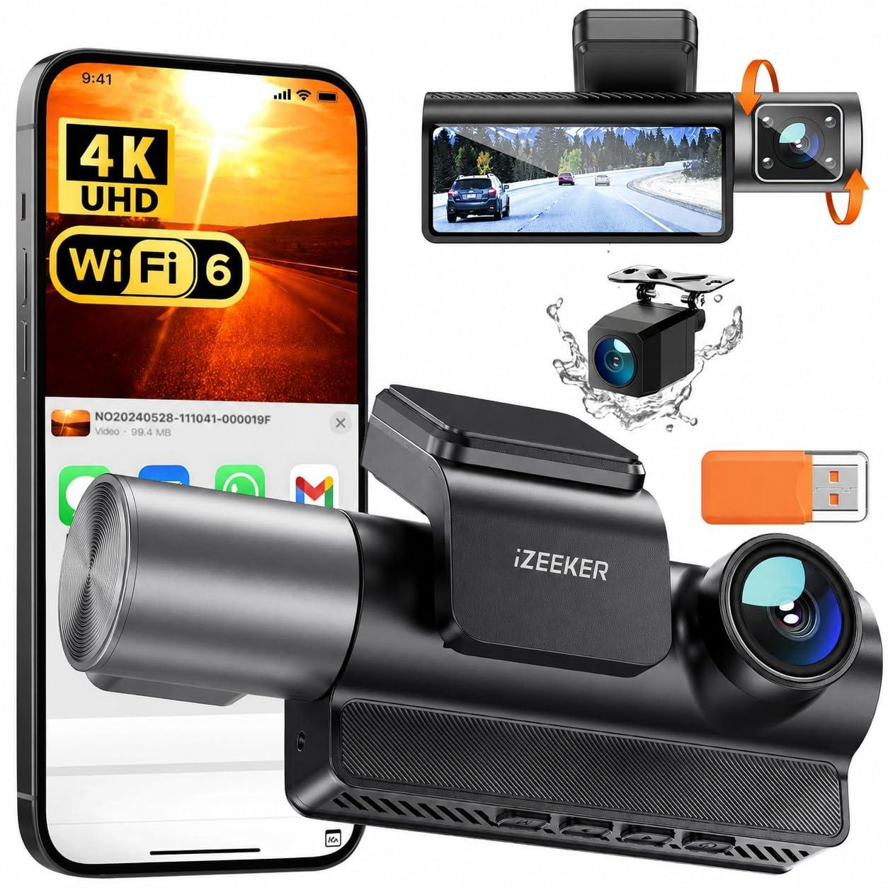 Selius 3-kanaals 4K dashcam met 32 GB geheugenkaart en 4K + 1080P + 1080P camera's