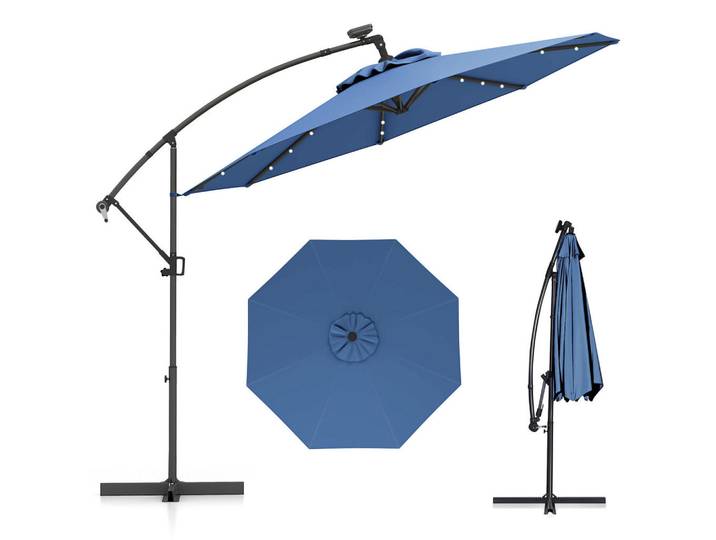 Costway Ampelschirm Blau, Kunststoff, 300x300 cm, Sonnenschutz, Ampelschirme