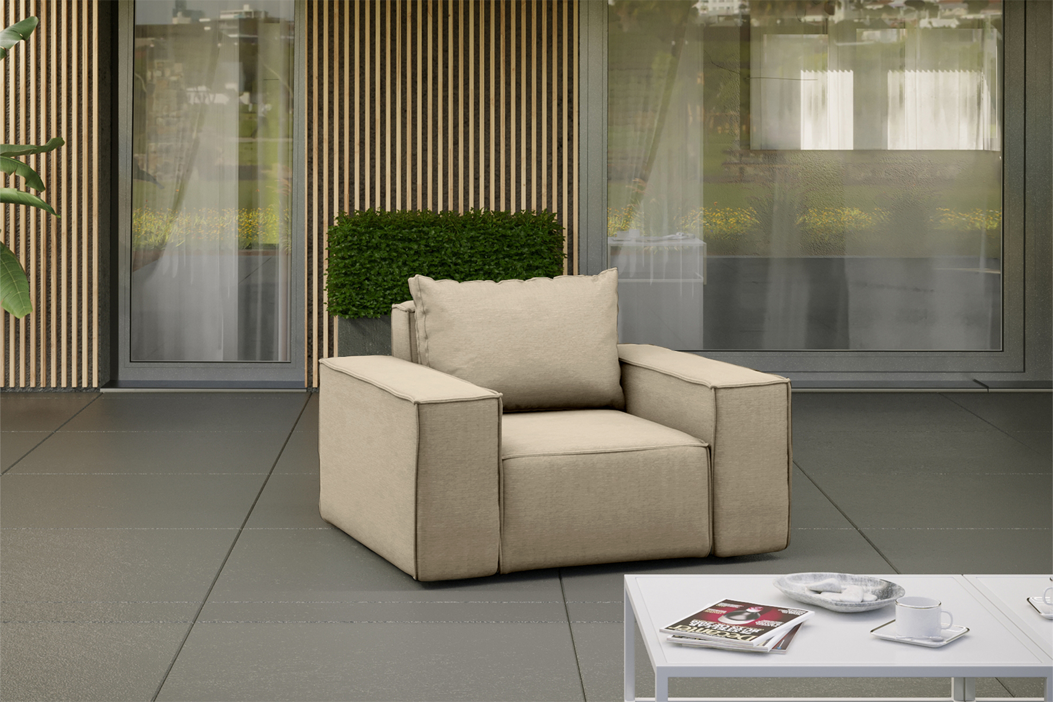 Kaiser Möbel Sessel für den Garten SONNE, die Terrasse, den Hof, gemütliche Beige