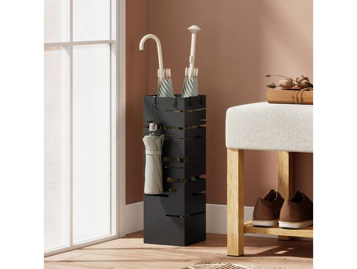 HOMCOM Porte-parapluies Métal Noir avec Bac Amovible 15,5x49 cm