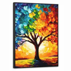 LEINWAND Bilder mit Rahmen - Baum - Kunst - Natur - Sonnenuntergang - 70x100