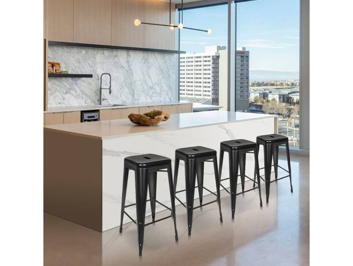 4PCS TABOURET DE BAR HAUT EMPILABLE CHAISE DE SALLE À MANGER 42*42*76CM NOIR.