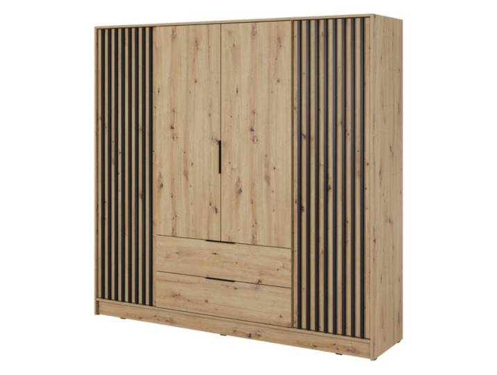 Sepro Meble Schrank Artisan Eiche Kelly Viertrurig Mit Lamellen 206 cm, Eiche Artisan, 206x200x51 cm, Schlafzimmer, Kleiderschränke, Drehtürenschränke