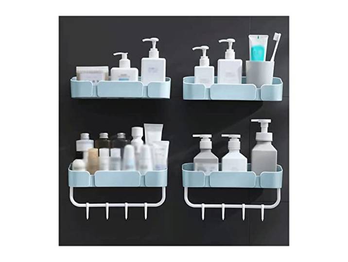 RUNZE765Z Lagerregal Toilettenartikel-Aufbewahrungsregale, doppelwandmontiert, ohne Stanzen, Toiletten-Aufbewahrungsregale(Blue)