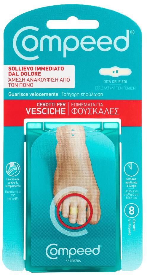 PERRIGO ITALIA Srl Compeed - Cerotti per Vesciche Dita Piedi 8 Pezzi, Protezione Avanzata e Comfort per le Vesciche dei Piedi